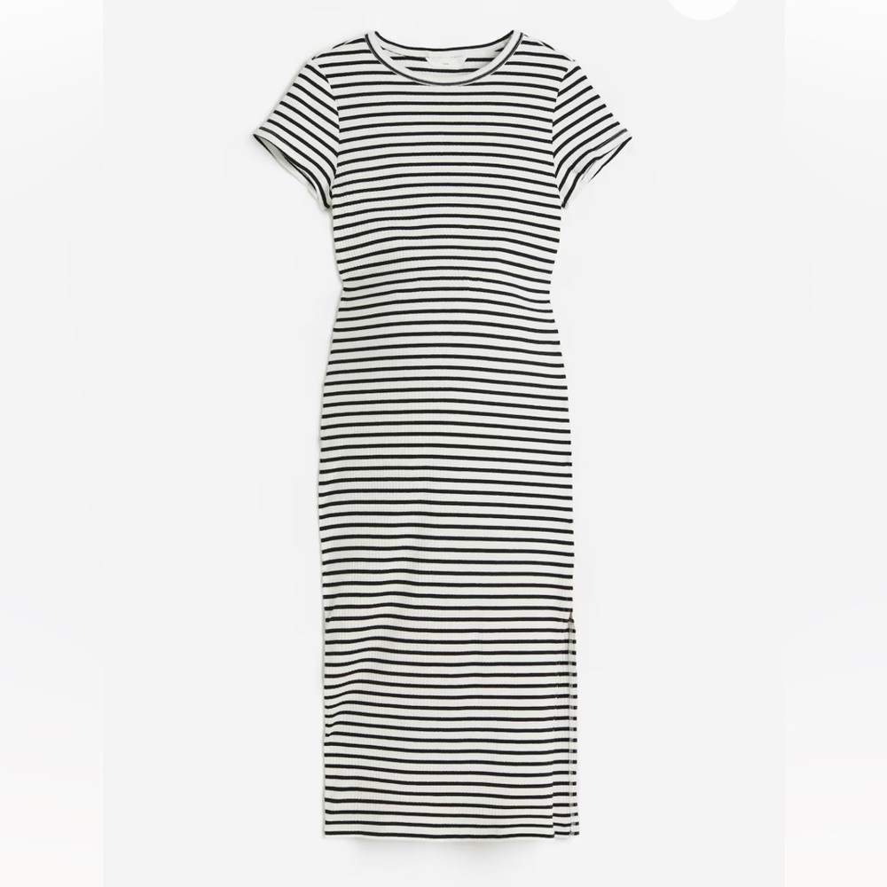 H&M Black and White Striped Maternity Dress Size Medium